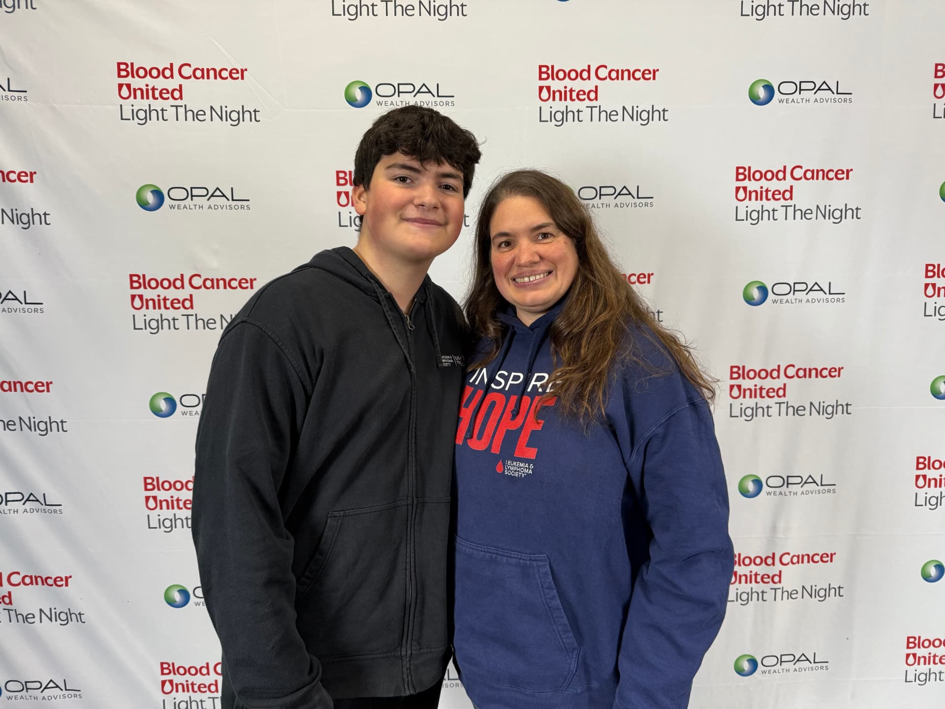 Gabriel Jaffe with his mother at the Blood Cancer United Light The Night Walk