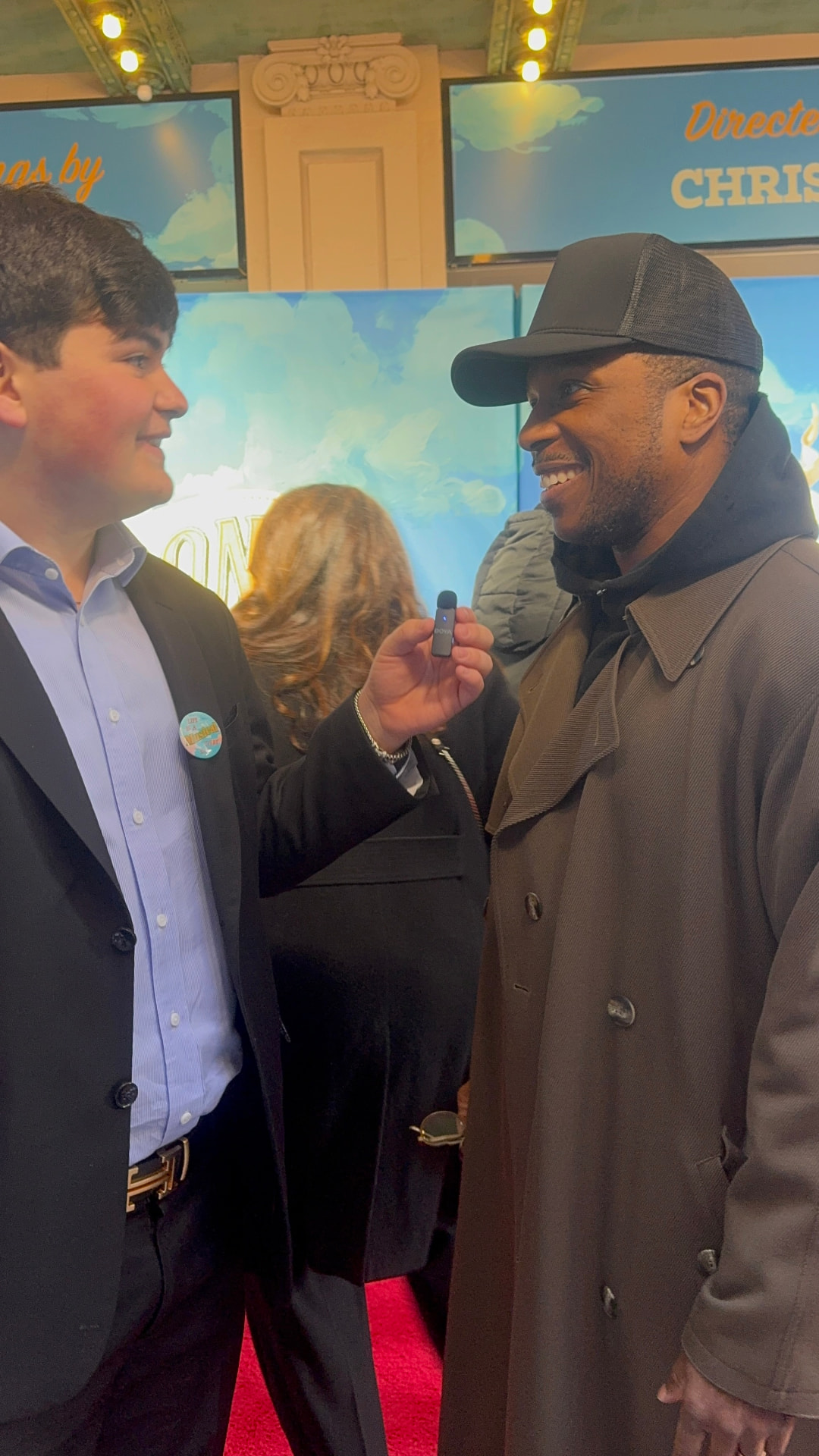 Gabriel Jaffe interviewing Leslie Odom Jr. on the red carpet