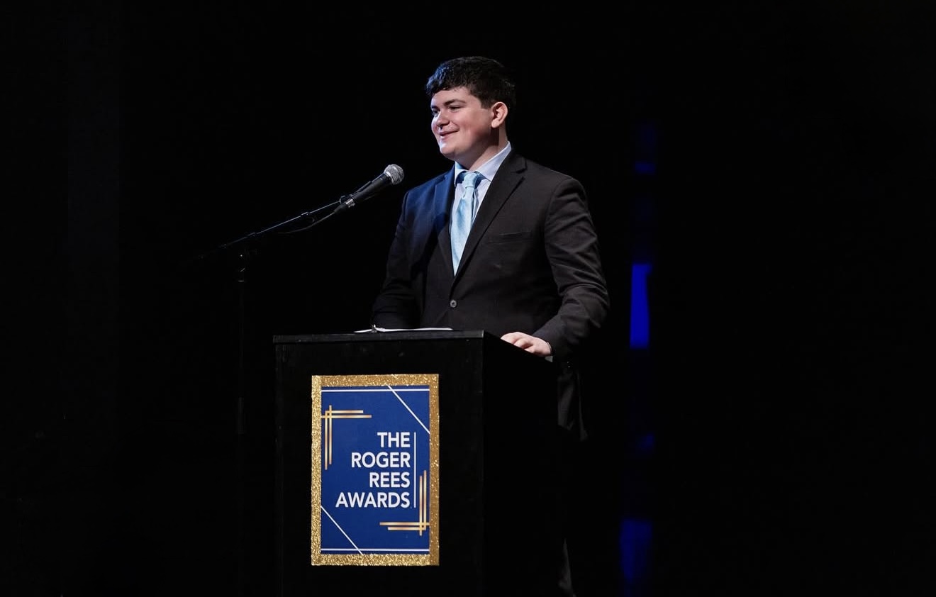 Gabriel Jaffe speaking at the Roger Rees Awards podium